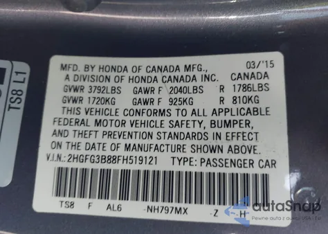 2015 Honda Civic Ex from USA, damaged, VIN 2HGFG3B88FH519121